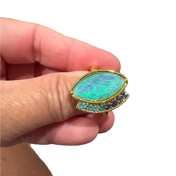 Turquoise Iridescent with Rhinestone Accent Ring - Picture 3 of 5